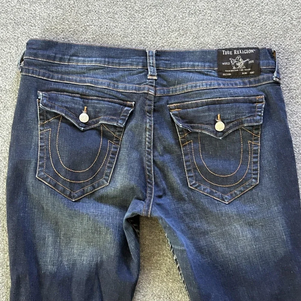 True Religion Ricky Relaxed Straight Jeans Mens 42x32 Blue Dark Wash Denim